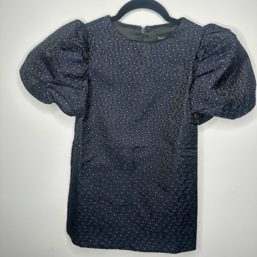 Black Puff Sleeve Dress with Blue Accents